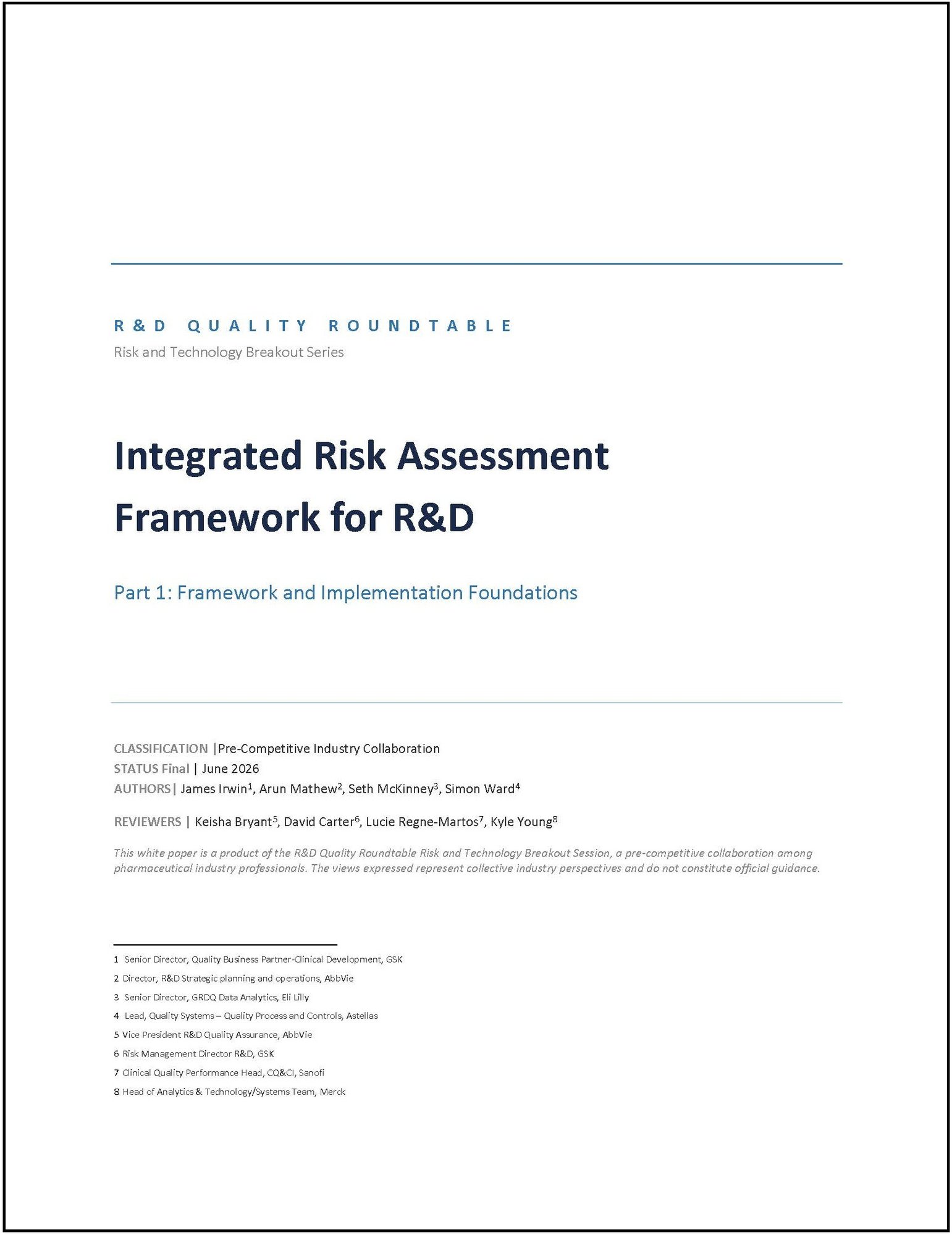 Cover Page from RD_IRA_Framework_Part1_WhitePaper